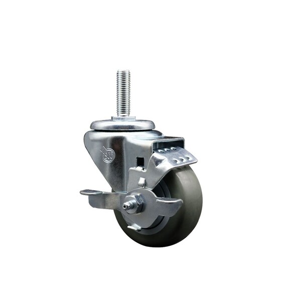 3 Inch Gray Polyurethane Wheel Swivel 58 Inch Threaded Stem Caster with Brake SCC